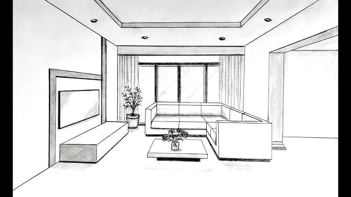How to Draw a Kitchen in One Point Perspective