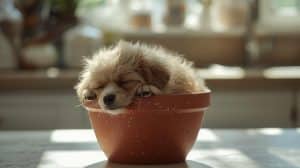A Dog Sleeping in a Pot in the Kitchen