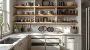 Where to Put Pans in Kitchen: Smart Storage Ideas

Are you tired of searching for your pans every time you want to cook a meal? Finding Where to Put Pans in Kitchen can transform your kitchen into a more organized, efficient space.

Imagine opening a cupboard and knowing exactly where to reach for the pan you need. This isn't just about tidiness—it's about making your cooking experience smoother and more enjoyable. You'll discover clever tips and ideas on where to put your pans in the kitchen, so you can save time and energy, and create a more harmonious cooking environment.

Let's dive into the best strategies to optimize your kitchen space and enhance your culinary adventures.

Choosing The Right Storage Spot

Finding a good place for your pans in the kitchen helps keep things neat. It also makes cooking faster and easier.

Choosing the right spot depends on your kitchen design and how you use your pans every day.

Assessing Kitchen Layout

Look at your kitchen space before deciding where to put your pans. Check how much cabinet and drawer space you have.

Think about where you usually cook and store other kitchen tools. This helps you place pans close to where you need them.

Check cabinet sizes and shelf heights
Use corners or under-counter spaces
Consider wall space for hanging pans
Considering Pan Types

Different pans need different storage spots. Heavy pans need strong shelves. Light pans can hang or stack.

Keep special pans like cast iron or non-stick separate to avoid damage and make them easy to find.

Stack lightweight pans inside each other
Store cast iron pans on sturdy shelves
Hang frying pans with handles for quick access
Prioritizing Accessibility

Put the pans you use most often in easy-to-reach places. Less used pans can go higher or lower.

Think about how you move in the kitchen. Keep pans near the stove or prep area to save time.

Place everyday pans in lower cabinets or drawers
Use hooks or racks near the stove
Store seasonal or special pans in higher cabinets



Credit: www.cliqstudios.com

Cabinet Storage Ideas

Organizing pans in your kitchen can save space and make cooking easier. Choosing the right cabinet storage helps keep your kitchen neat.

Use smart storage ideas to protect your pans and find them quickly when needed.

Using Deep Cabinets

Deep cabinets offer plenty of room for large pans and pots. Stack pans carefully to avoid scratches and damage.

Place heavier pans at the bottom
Use pan protectors or cloth between pans
Store lids vertically or in a separate rack
Keep frequently used pans at the front
Pull-out Drawers And Racks

Pull-out drawers make it easy to reach pans stored in the back. Racks keep pans organized and prevent slipping.

Storage Type	Benefit	Best For
Pull-Out Drawers	Easy access to all pans	Deep cabinets with many pans
Vertical Racks	Prevents pans from stacking	Skillets and saucepans
Slide-Out Racks	Organized and visible storage	Lids and small pans
Vertical Storage Solutions

Vertical storage saves cabinet space and keeps pans upright. Use dividers or custom racks to separate pans.

Install vertical dividers inside cabinets
Use wall-mounted racks to hang pans
Store lids and cutting boards vertically
Keep similar pans grouped together
Drawer Organization

Organizing pans in kitchen drawers saves space and keeps your kitchen tidy. A well-organized drawer makes cooking easier and faster.

Using smart techniques helps protect your pans and fits more in less space. Let’s explore some ways to organize pans in drawers.

Dividers And Inserts

Dividers and inserts create separate spaces inside drawers. They stop pans from sliding and scratching each other.

Use adjustable dividers or foam inserts to fit different pan sizes. This keeps everything neat and easy to find.

Wooden or plastic dividers separate pans by size or type
Foam inserts cushion pans and protect non-stick surfaces
Adjustable dividers let you change space as needed
Stacking Techniques

Stack pans carefully to save space and avoid damage. Place heavier pans at the bottom and lighter ones on top.

Use pan protectors or cloth between pans to stop scratches. Nest pans of similar sizes for a tighter fit.

Stack larger, heavier pans on the bottom
Place pan protectors or soft cloth between pans
Group pans of the same size together
Maximizing Drawer Depth

Use the full depth of drawers to store pans efficiently. Place less-used pans at the back and daily-use pans near the front.

Consider shallow drawers for lids and deep drawers for large pans. This arrangement keeps everything easy to reach.

Store rarely used pans at the back of deep drawers
Keep everyday pans near the front for easy access
Use shallow drawers for lids and small pans
Hanging And Wall Storage

Finding the right place for pans in your kitchen keeps them easy to reach. Hanging and wall storage save space on counters and in cabinets.

These storage options let you display your pans neatly. They also help keep your kitchen organized and tidy.

Installing Pot Racks

Pot racks hang from the ceiling or wall and hold your pans. They keep pans within reach and free up cabinet space.

Choose a pot rack that fits your kitchen size and style. Make sure it can hold the weight of your pans safely.

Ceiling racks save wall space
Wall-mounted racks are easier to install
Use hooks to hang pans by their handles
Keep heavy pans close to the wall for stability
Magnetic Strips For Pans

Magnetic strips stick to your kitchen wall and hold metal pans securely. They offer a clean and modern look.

Make sure your pans are magnetic before using this method. Place the strip at a height that is easy to reach.

Strong magnets hold pans firmly
Great for small kitchens with limited space
Keep strips away from heat sources
Use multiple strips for different pan sizes
Pegboards And Hooks

Pegboards with hooks offer flexible pan storage on your wall. You can move hooks to fit different pan sizes.

Pegboards also let you store other kitchen tools in one spot. Choose a pegboard that matches your kitchen decor.

Arrange hooks to hang pans by handles or rims
Use different hook types for various pan shapes
Paint pegboards to add color and style
Keep heavy pans near the bottom for safety
Pantry And Shelving Options

Choosing the right place for your pans keeps your kitchen neat and efficient. Pantry and shelving options help you store pans safely and within reach.

Organizing pans properly saves space and makes cooking easier. Consider your kitchen size and how often you use your pans.

Open Shelves For Easy Access

Open shelves let you grab pans quickly without opening doors. They work best for pans you use every day.

Place heavy pans on lower shelves for safety
Use hooks on shelves to hang lids or small pans
Keep similar pans grouped together for quick finding
Clean shelves regularly to avoid dust buildup
Adjustable Shelving Units

Adjustable shelves let you change height to fit pans of different sizes. This flexibility helps maximize your pantry space.

Type of Pan	Recommended Shelf Height
Small Saucepan	6-8 inches
Frying Pan	8-10 inches
Large Stockpot	12-15 inches
Roasting Pan	10-12 inches
Using Shelf Risers

Shelf risers add extra layers on your shelves. They create more space and keep pans organized.

Benefits of Shelf Risers:

Separate stacked pans to avoid scratches
Make use of vertical space on shelves
Keep lids and pans in one spot
Easy to move and clean
Special Storage Tips

Storing pans properly helps keep your kitchen neat and your cookware safe. Using the right storage methods prevents damage and saves space.

These tips will help you store pans in ways that protect them and make your kitchen easier to use.

Nesting Pans Safely

Stacking pans can save space but may cause scratches or dents. Nest pans carefully to avoid damage.

Place a soft cloth or paper towel between each pan. This layer stops pans from rubbing directly on each other.

Use felt pan protectors or cloth pieces between pans
Stack pans from largest at the bottom to smallest on top
Avoid over-stacking to prevent warping or damage
Protecting Non-stick Surfaces

Non-stick pans need extra care to keep their coating intact. Scratches reduce their usefulness and can cause flaking.

Store non-stick pans separately or use padding to keep other items from touching the surface.

Use pan liners or soft cloths between pans
Hang non-stick pans by their handles if possible
Do not stack heavy pots on top of non-stick pans
Storing Lids Efficiently

Lids take up space and can be hard to organize. Keeping lids in order saves time and kitchen space.

Use racks or holders designed for lids. This keeps lids upright and easy to grab.

Use a lid rack inside a cabinet door
Store lids on a vertical rack to save drawer space
Match lids with pans to keep sets together
Maximizing Small Kitchens

Small kitchens need smart ideas to keep everything neat and easy to find. Pans take up space, so placing them well helps a lot.

This guide shows ways to store pans that save space and keep your kitchen tidy.

Compact Storage Solutions

Use vertical and hidden spaces to store pans in small kitchens. This keeps counters clear and pans within reach.

Install wall-mounted racks to hang pans.
Use pull-out drawers with dividers for stacking.
Place pans inside deep cabinets with sliding trays.
Stack pans with lids in a tiered organizer.
Multi-functional Furniture

Choose furniture that stores pans and works for cooking or serving. This saves space and adds usefulness.

Furniture Type	Storage Features	Extra Use
Kitchen island	Built-in pan racks or shelves	Extra counter space
Bench with storage	Under-seat pan compartments	Seating area
Fold-out table	Hidden pan hooks underneath	Dining surface
Creative Space Savers

Try unique ways to store pans in small kitchens. Use corners, doors, or ceilings to keep pans handy.

Hang pans on pegboards fixed to walls or inside cabinet doors.
Use ceiling hooks or pot racks to suspend pans above counters.
Store pans vertically in narrow slots between cabinets.
Place magnetic strips on walls for metal pans and lids.

Credit: www.reddit.com

Credit: www.reddit.com

Frequently Asked Questions
Where Is The Best Place To Store Pans In Kitchen?

Store pans near the stove for easy access while cooking. Use lower cabinets or deep drawers for larger pans. Hanging racks or wall-mounted hooks save space and keep pans visible. Proper placement improves kitchen workflow and keeps pans organized.

How To Organize Pans For Easy Kitchen Access?

Stack pans by size with lids stored separately to avoid clutter. Use drawer dividers or pan organizers to keep pans upright. Group similar pans together, like frying pans or saucepans, for faster retrieval. This method saves time and maintains kitchen order.

Can Hanging Pans Save Kitchen Space Effectively?

Yes, hanging pans on wall-mounted racks or ceiling hooks frees up cabinet space. It also adds a decorative element to your kitchen. Ensure hooks are sturdy and installed near cooking areas for convenience. Hanging pans keeps them accessible and reduces clutter.

Should Pans Be Stored With Or Without Lids?

Store pans without lids to prevent stacking issues and damage. Keep lids in a separate organizer or a designated cabinet door rack. This method improves accessibility and protects lids from warping or breaking. It also keeps the kitchen neat.

Conclusion

Storing pans in the right spot saves time and space. Keep everyday pans close to the stove for quick use. Use shelves or hooks to keep pans organized and easy to reach. Store larger or less-used pans in lower cabinets or pantry areas.

Clear, simple storage helps keep your kitchen neat and safe. A good pan arrangement makes cooking smoother and more enjoyable. Try these tips to find the best place for your pans. Your kitchen will feel more open and ready to cook.
